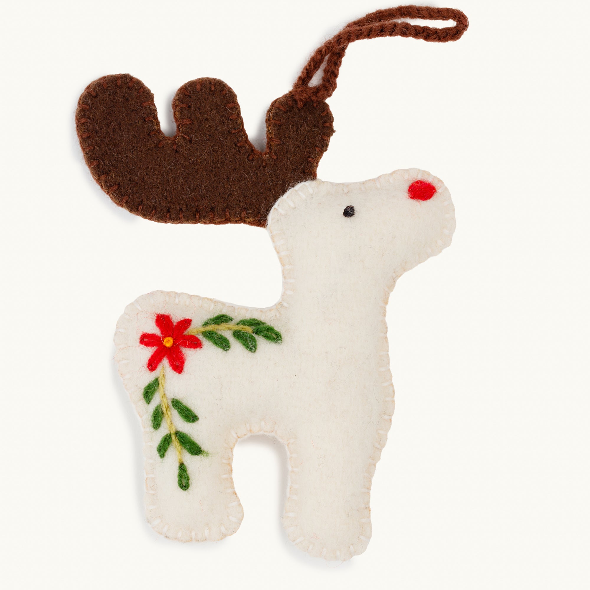 Reindeer White Wool Ornament