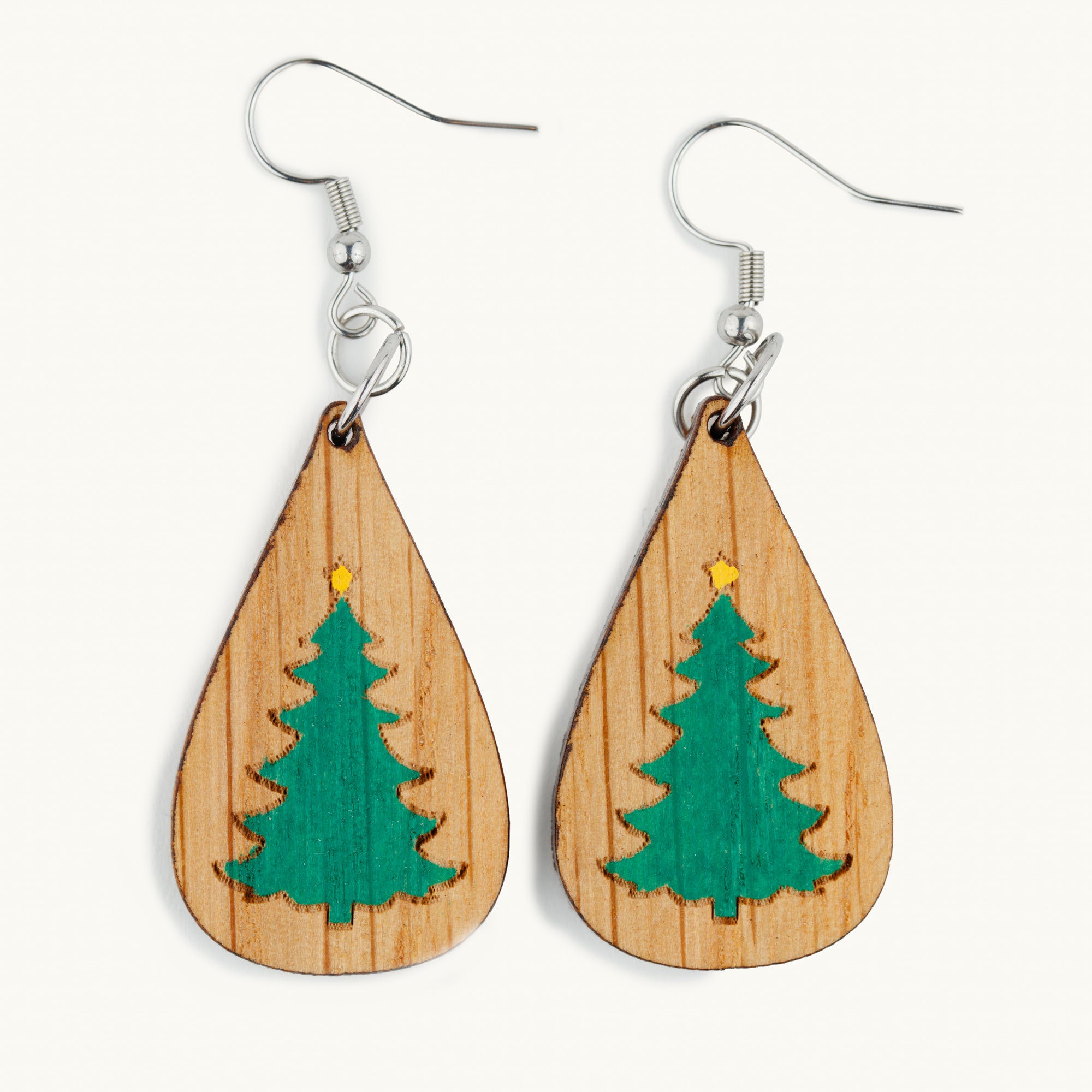 Painted Christmas Tree Bourbon Barrel Earrings